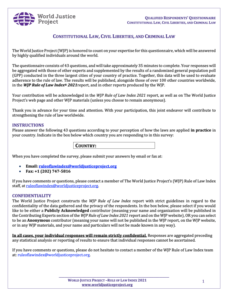 2021 WJP Rule of Law Index Questionnaires World Justice Project